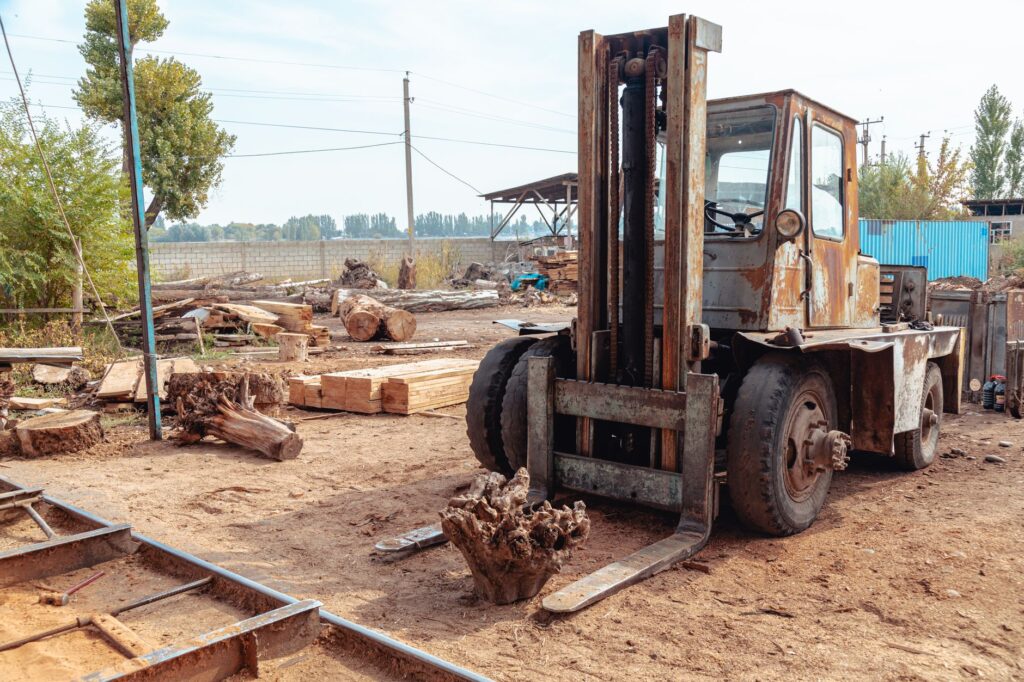 Construction equipment working near the root zone of a residential yard tree